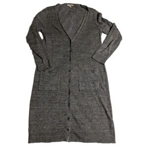 Eileen Fisher 100% Organic Linen Long Cardigan Dress Sweater Grey‎ Size Petite S